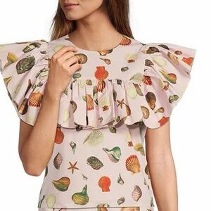 Women ANTONIO MELANI multicolored layer, short sleeve top .Size 6 seashells